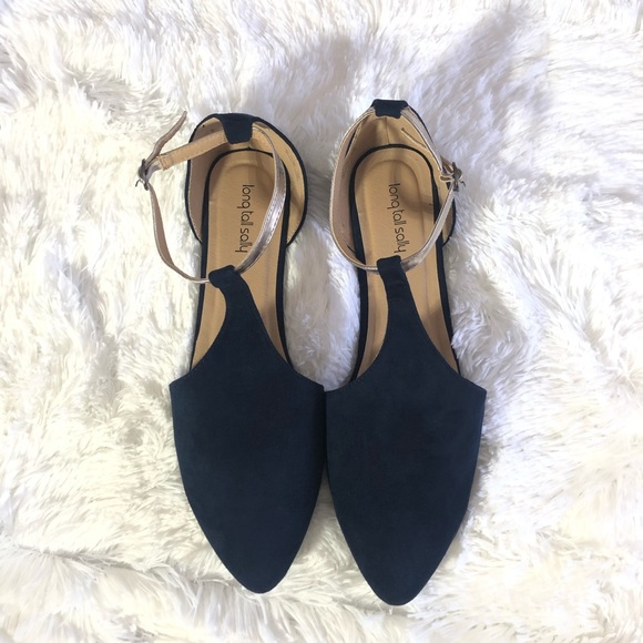 navy blue flats with ankle strap